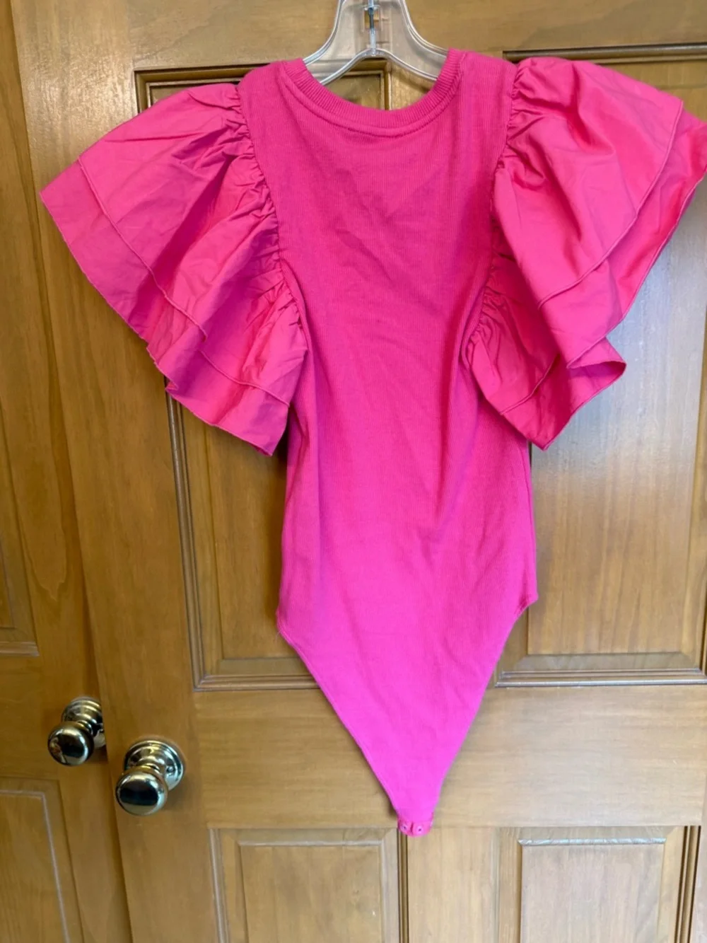Zara Bright Pink Ruffle-Sleeve One-Piece Bodysuit - Picture 2 of 3